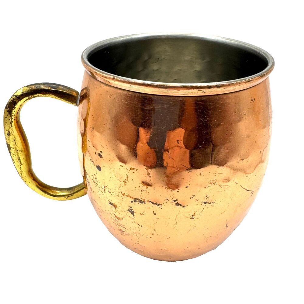 Copper Mug Hammered Coffee Moscow Mule Cup Hammertone w/ Gold Handle